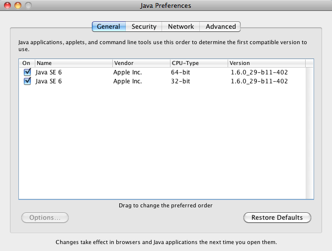 Mac Java preferences with 64-bit version first